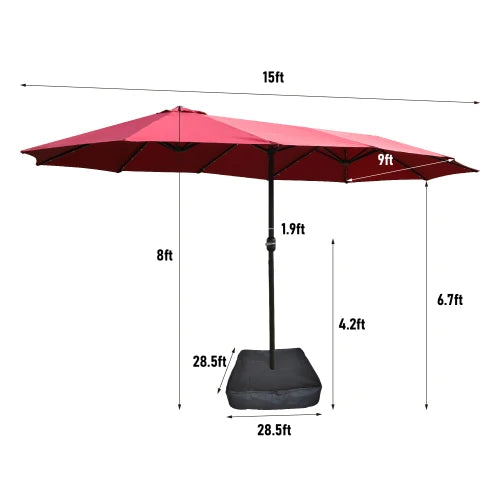 15x9 foot widened double terrace rectangular outdoor umbrella,