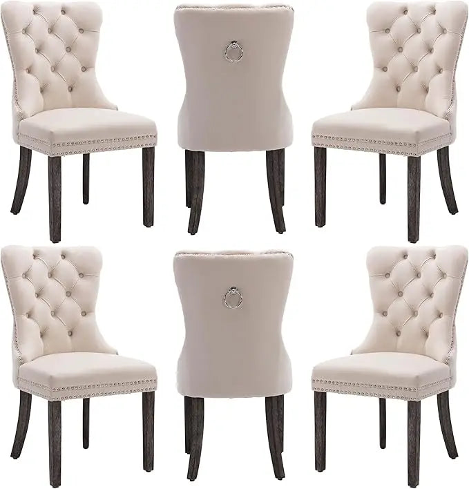 Velvet Dining Chairs Set of 6, Nikki Collection Dining Room Chairs with Wood Legs