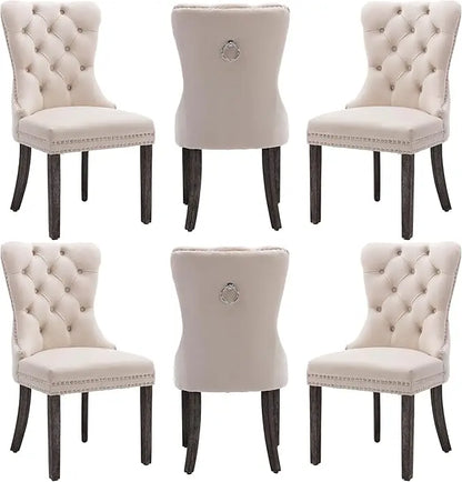 Velvet Dining Chairs Set of 6, Nikki Collection Dining Room Chairs with Wood Legs