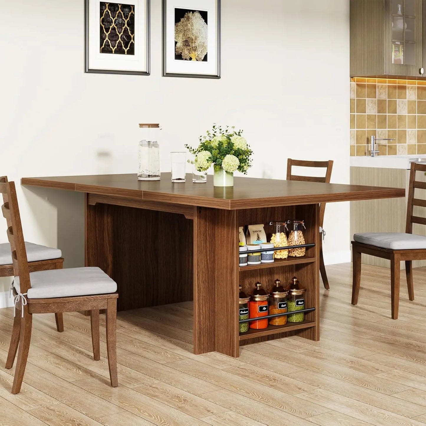 Farmhouse Dining Table for 6  with Storage,