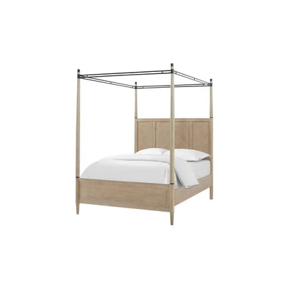 Queen Canopy Bed Set with 2-Drawer Nightstand, Modern Dresser with Poster Mirror, and Storage Chest
