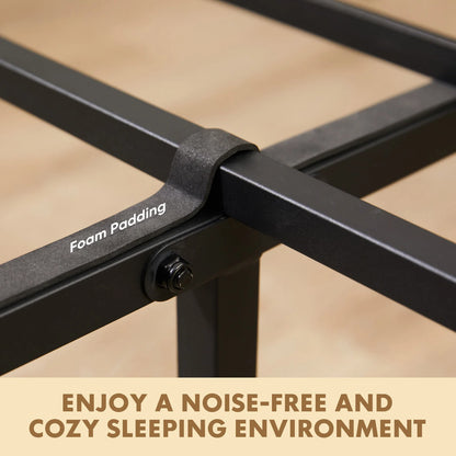 Wooden Headboard and Metal Platform Bed Frame No Box Spring Needed with 700LBS Sturdy Wooden Slats Support For Home