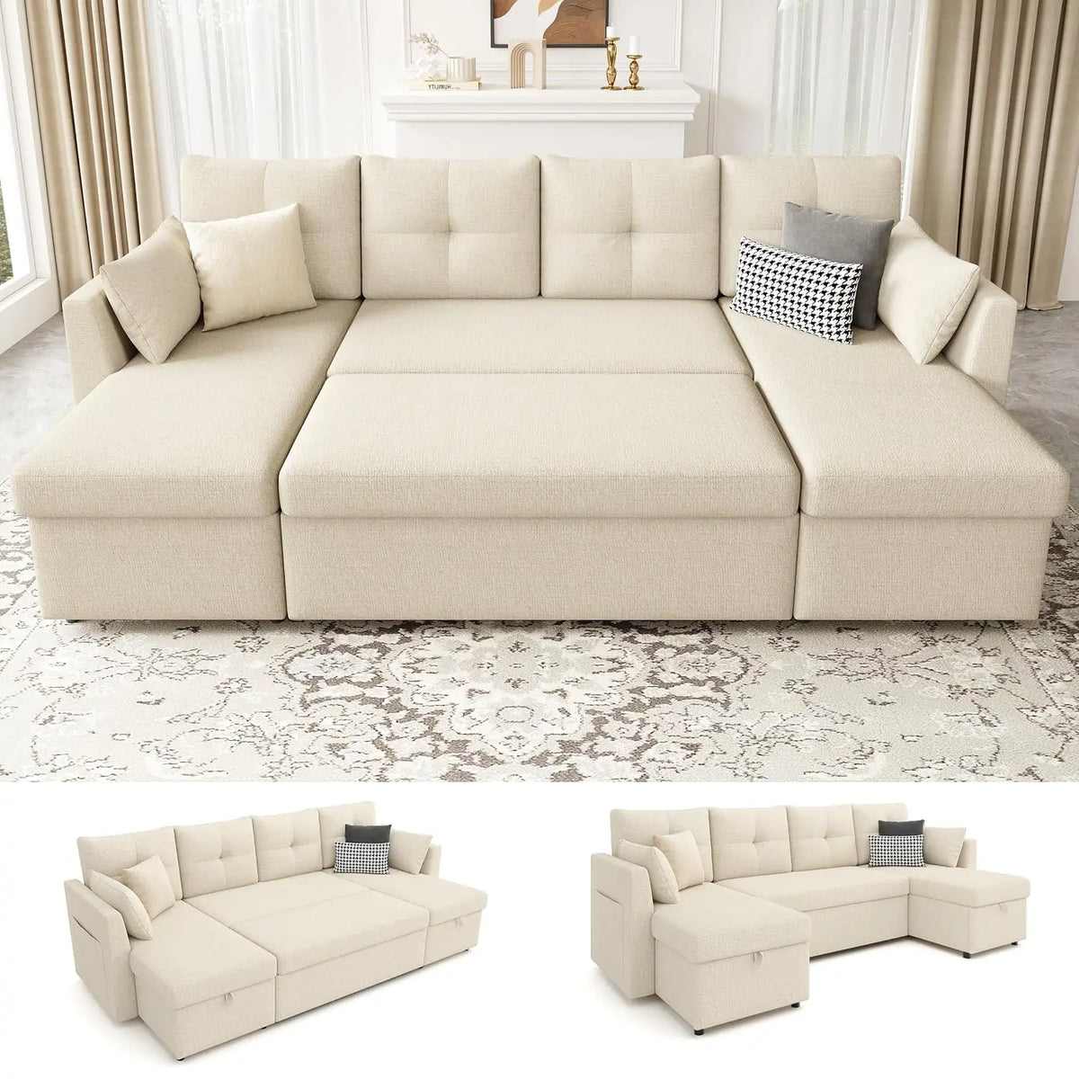 Oversized Sleeper Sofa Couch, Sectional Sofa Bed, Dark Grey | 110 inch 2 in 1 Pull Out Couch with Double Storage, Customized
