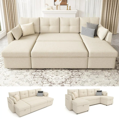 Oversized Sleeper Sofa Couch, Sectional Sofa Bed, Dark Grey | 110 inch 2 in 1 Pull Out Couch with Double Storage, Customized