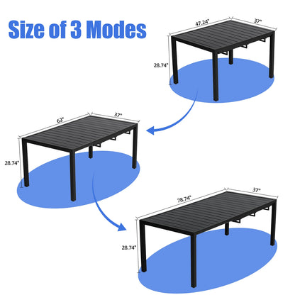 9-Piece Outdoor Dining Set Extendable Table & 8 Blue Foam Padded Textilene Swivel Chairs for Patio, Garden or Poolside