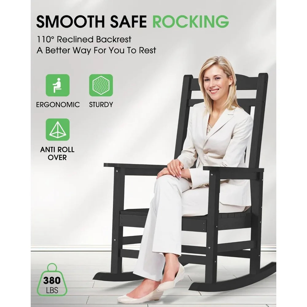 Set of 2"Large Outdoor High Back Rocking Chairs, Durable HDPE Weatherproof Patio Rockers