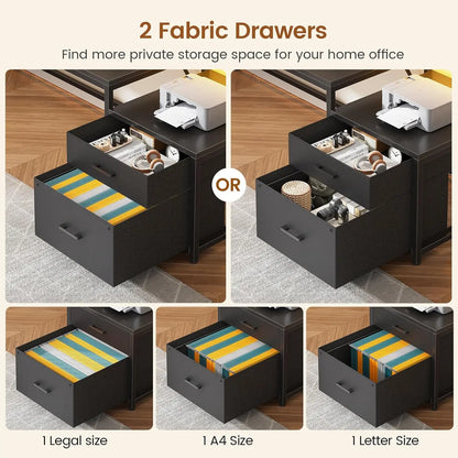 Large Computer Desk with Drawers and Power Outlet & LED Light,