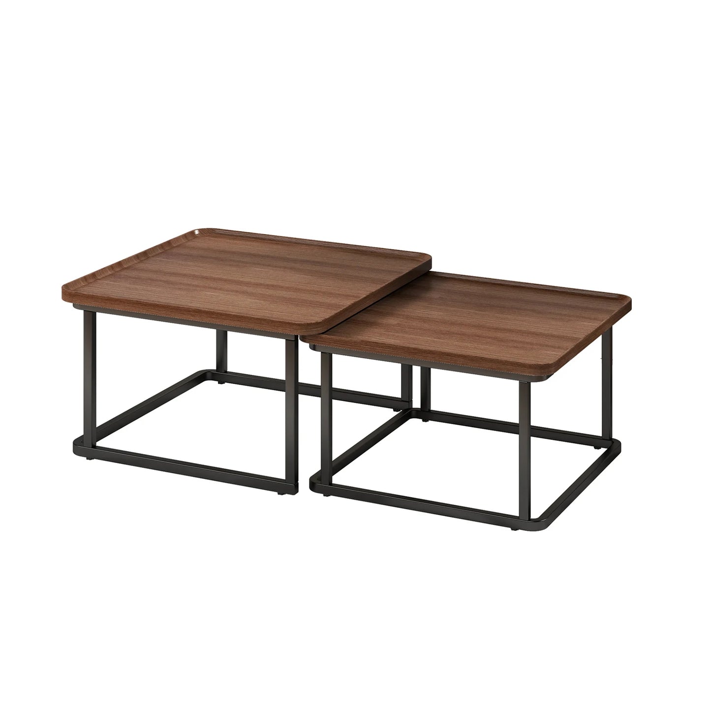 Square Nesting Coffee Tables Set Of 2, Space Saving Small End Table Set For Living Room Bedroom Balcony, Fluted Side Tables Set
