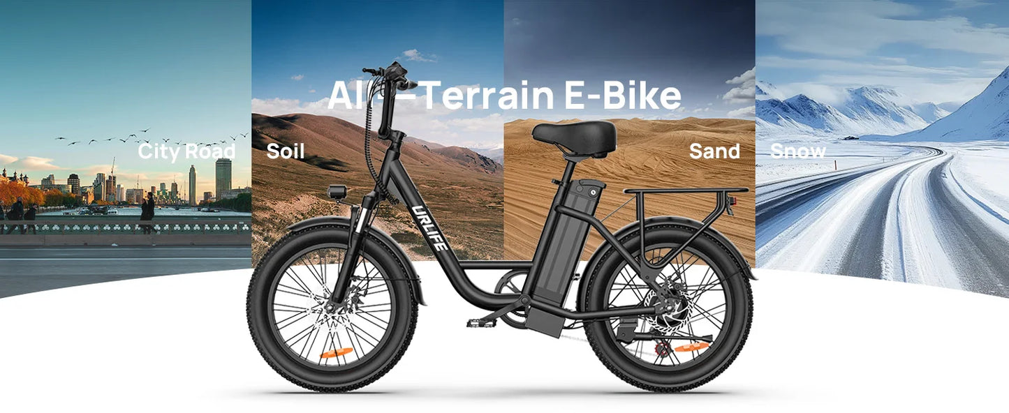 E20 Electric Bike  20''X3" Fat Tire, 7-Speed E-Bike with Dual Disc Brake