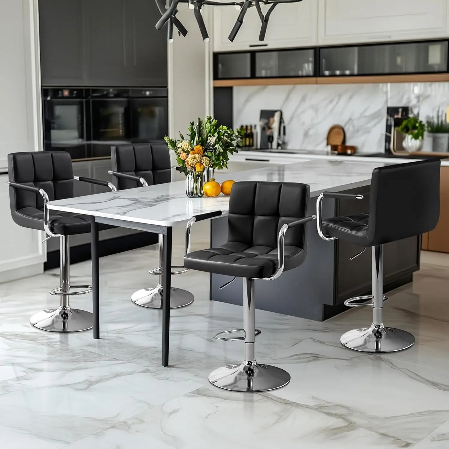 Counter Height Bar Stools Set of 4, PU Leather Adjustable Barstools with Armrest, with Thickened Seat