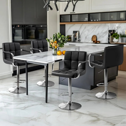 Counter Height Bar Stools Set of 4, PU Leather Adjustable Barstools with Armrest, with Thickened Seat