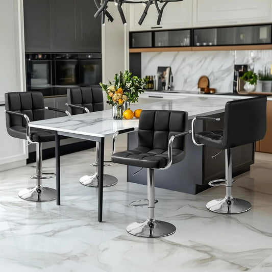 Counter Height Bar Stools Set of 4, PU Leather Adjustable Barstools with Armrest, with Thickened Seat