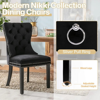 Velvet Dining Chairs Set of 6, Nikki Collection Dining Room Chairs with Wood Legs