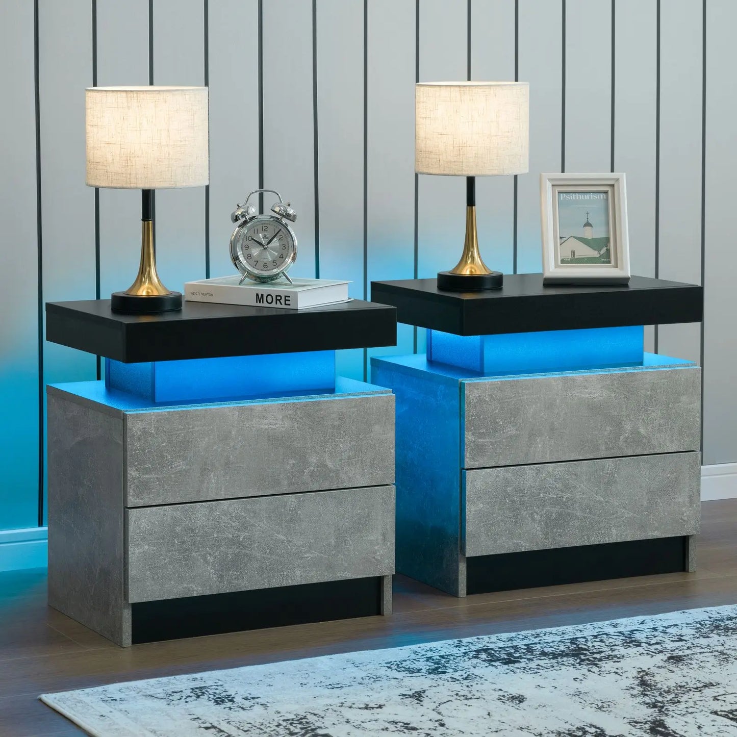 LED Night Stand with 2 Drawers for Bedroom