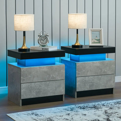 LED Night Stand with 2 Drawers for Bedroom