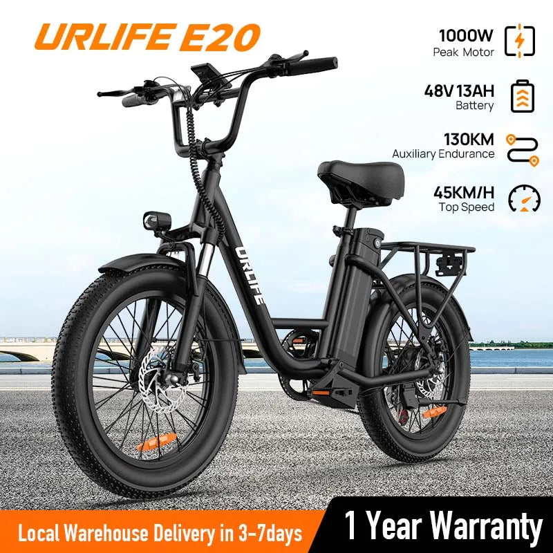 E20 Electric Bike  20''X3" Fat Tire, 7-Speed E-Bike with Dual Disc Brake