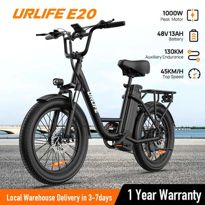 E20 Electric Bike  20''X3" Fat Tire, 7-Speed E-Bike with Dual Disc Brake