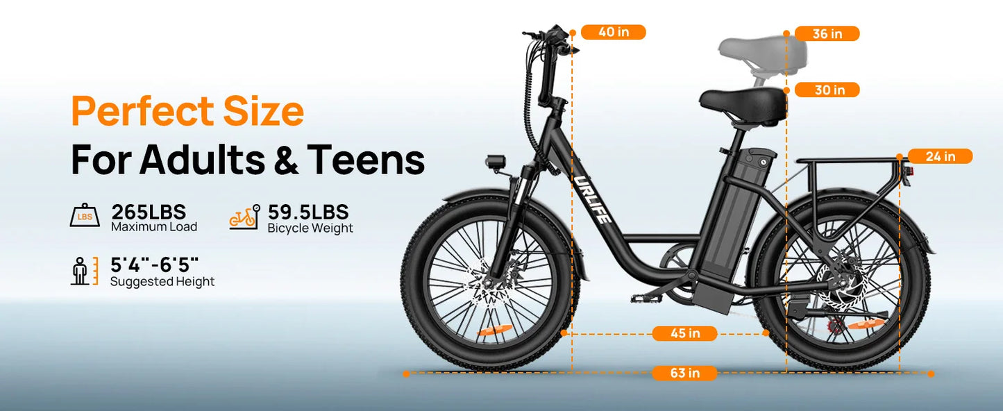 E20 Electric Bike  20''X3" Fat Tire, 7-Speed E-Bike with Dual Disc Brake
