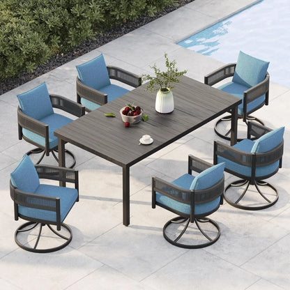7 PCS Patio Table and Chairs Set, Metal Woven Wicker Patio Chairs with Thickened Cushions Outdoor Dining Set for 6