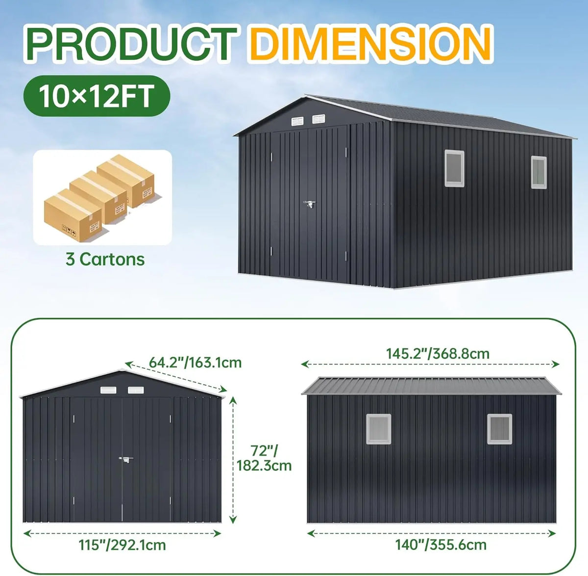 Outdoor Storage Shed 10 X 12 Ft.  with Lockable Doors, Windows for Patio