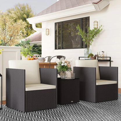 3 Piece Folding Wicker Bistro Furniture Sets, Brown