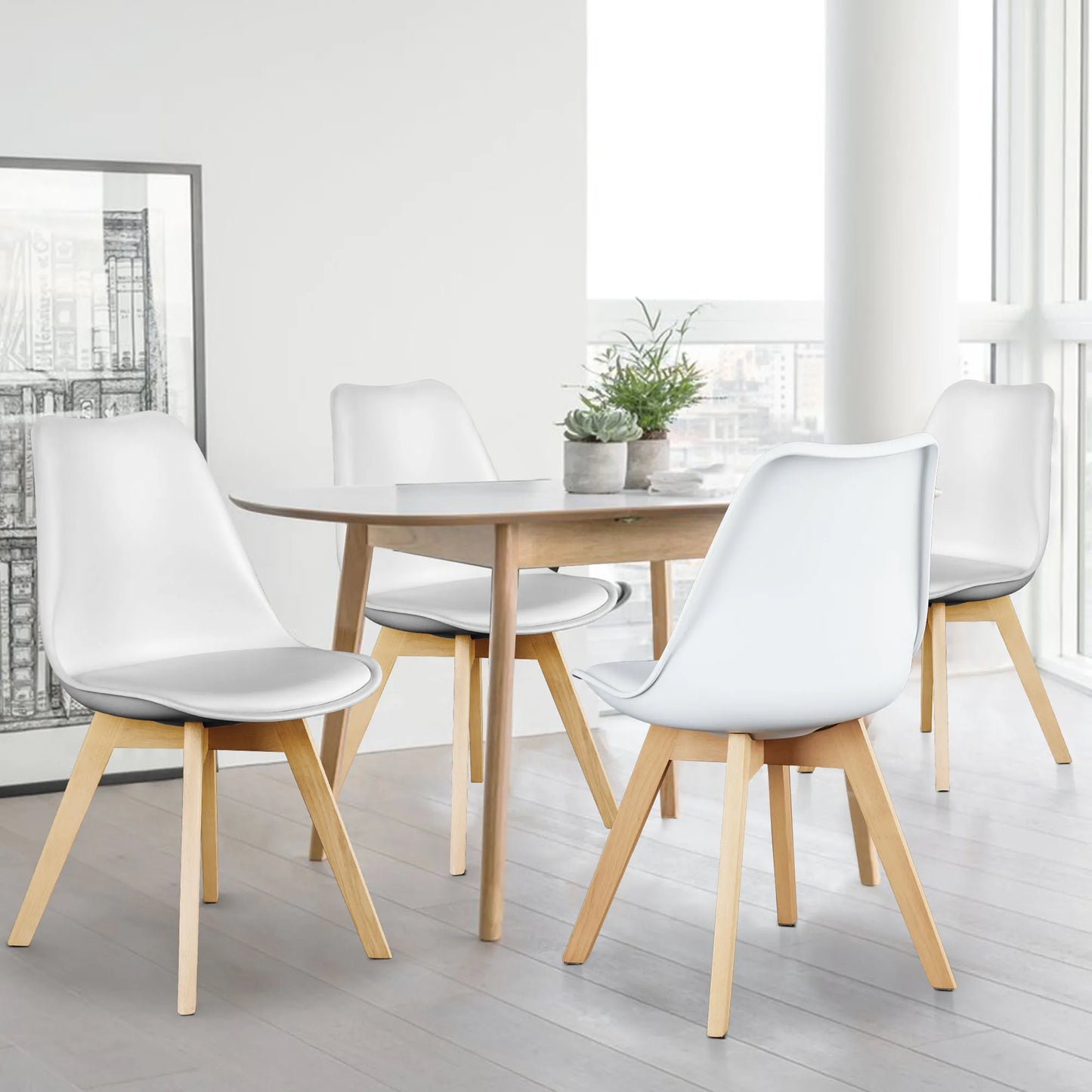 Leather Dining Chairs Set of 4  with Wooden Legs