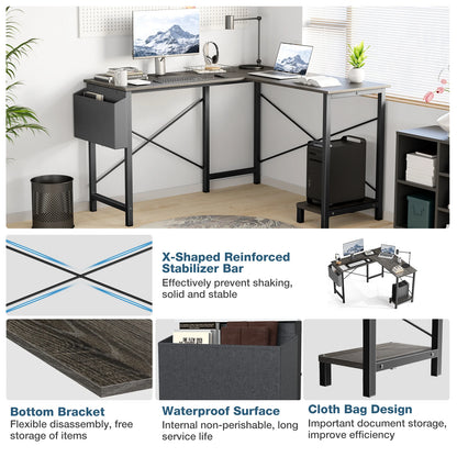 50 Inch Office PC Wooden Table with CPU Storage Shelf & Side Bag for Home Office Bedroom Small Space