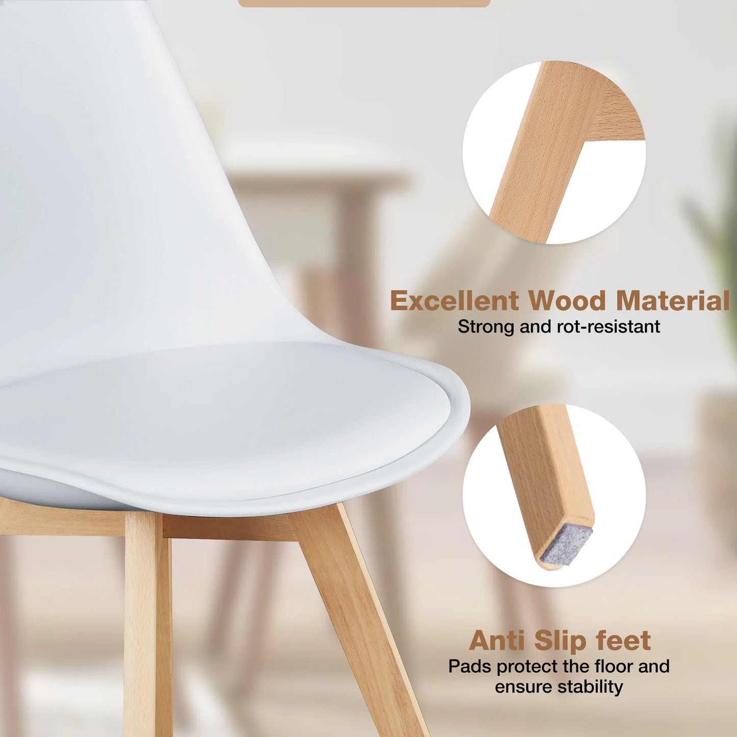 Leather Dining Chairs Set of 4  with Wooden Legs