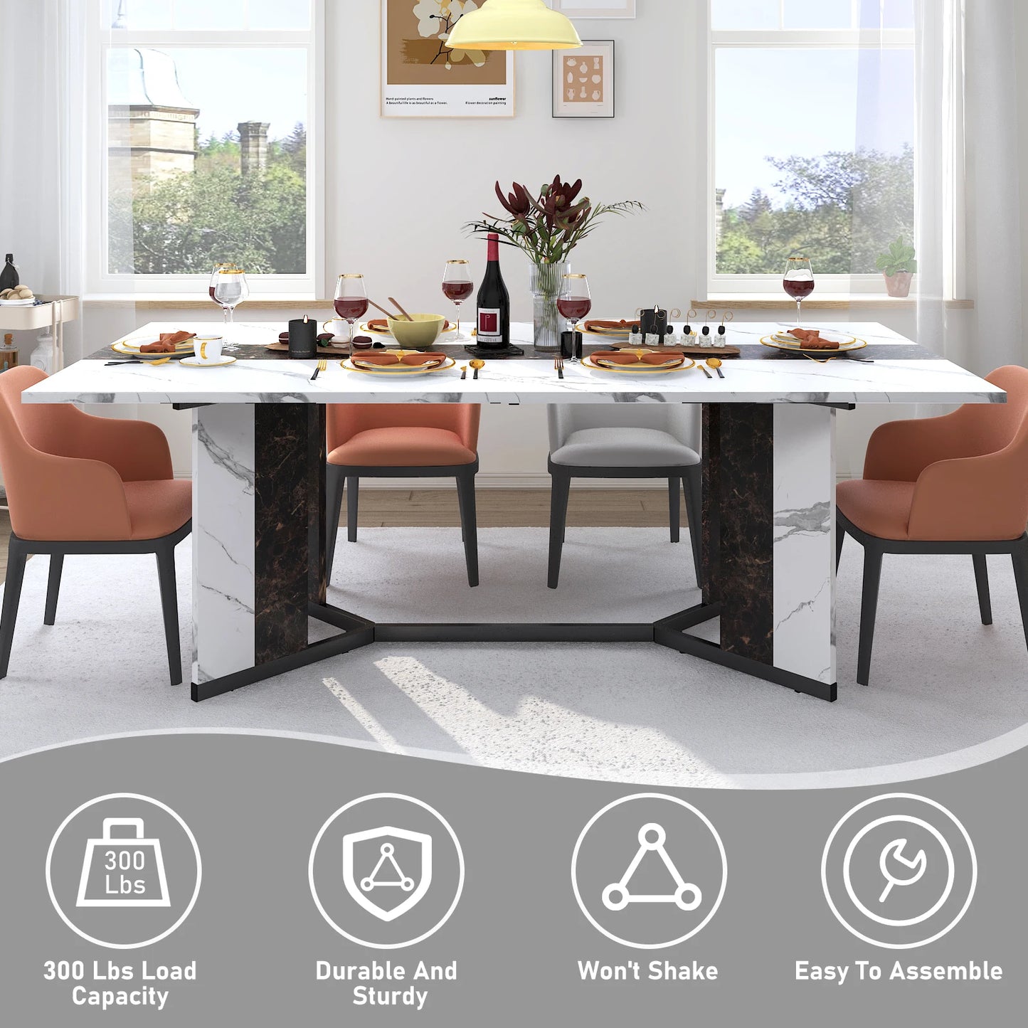 71In Large Rectangular White Dining Table for 4 5 6 8 10 People,