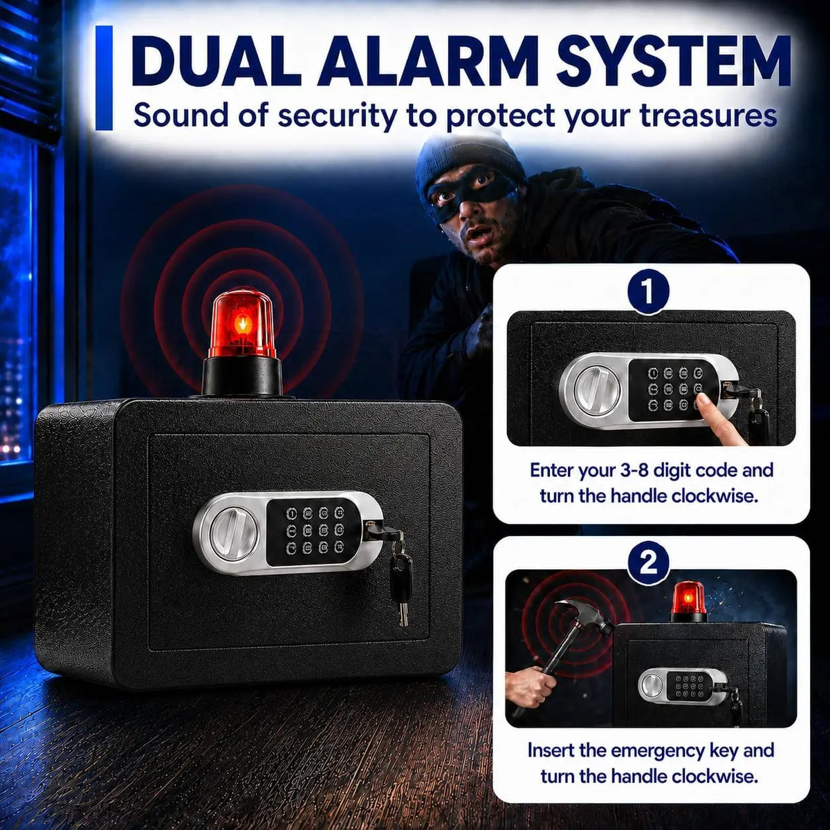 0.5 Cu Ft Digital Home Safe With Keypad And Emergency Key Anti Pry Steel Bolts Reinforced Steel Door External Battery Box Dual Locking For Cash Jewellery Passports And Valuables