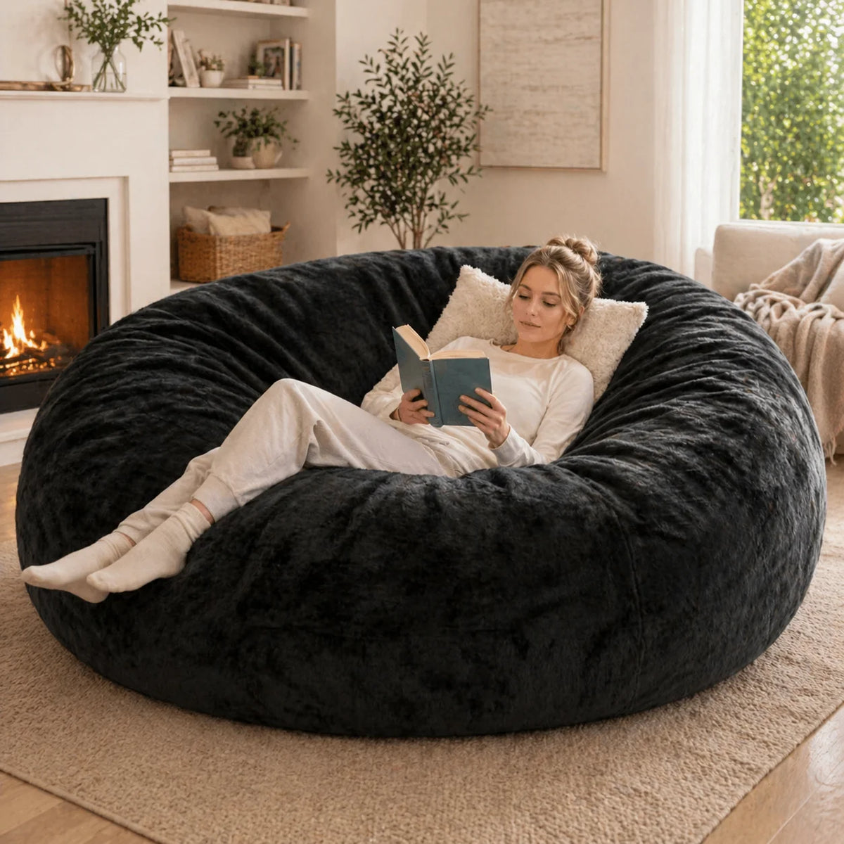 Adult beanbag chair with padded beanbag inside, memory foam chair, soft flannel washable cover, ideal reading seat for bedrooms and dorms.