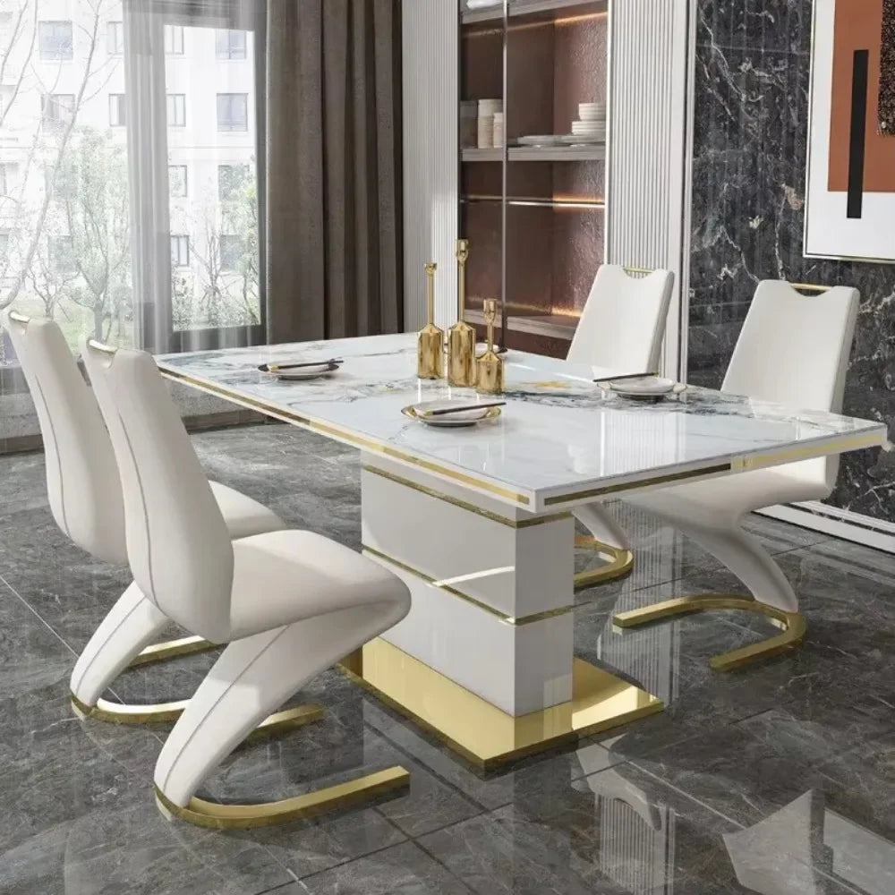 Luxury Gold Marble Square Dining Table Set 4 Chairs or 6 Chairs