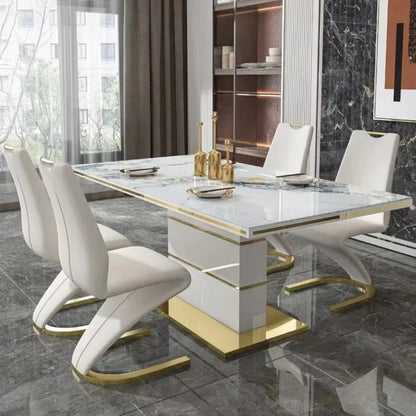 Luxury Gold Marble Square Dining Table Set 4 Chairs or 6 Chairs