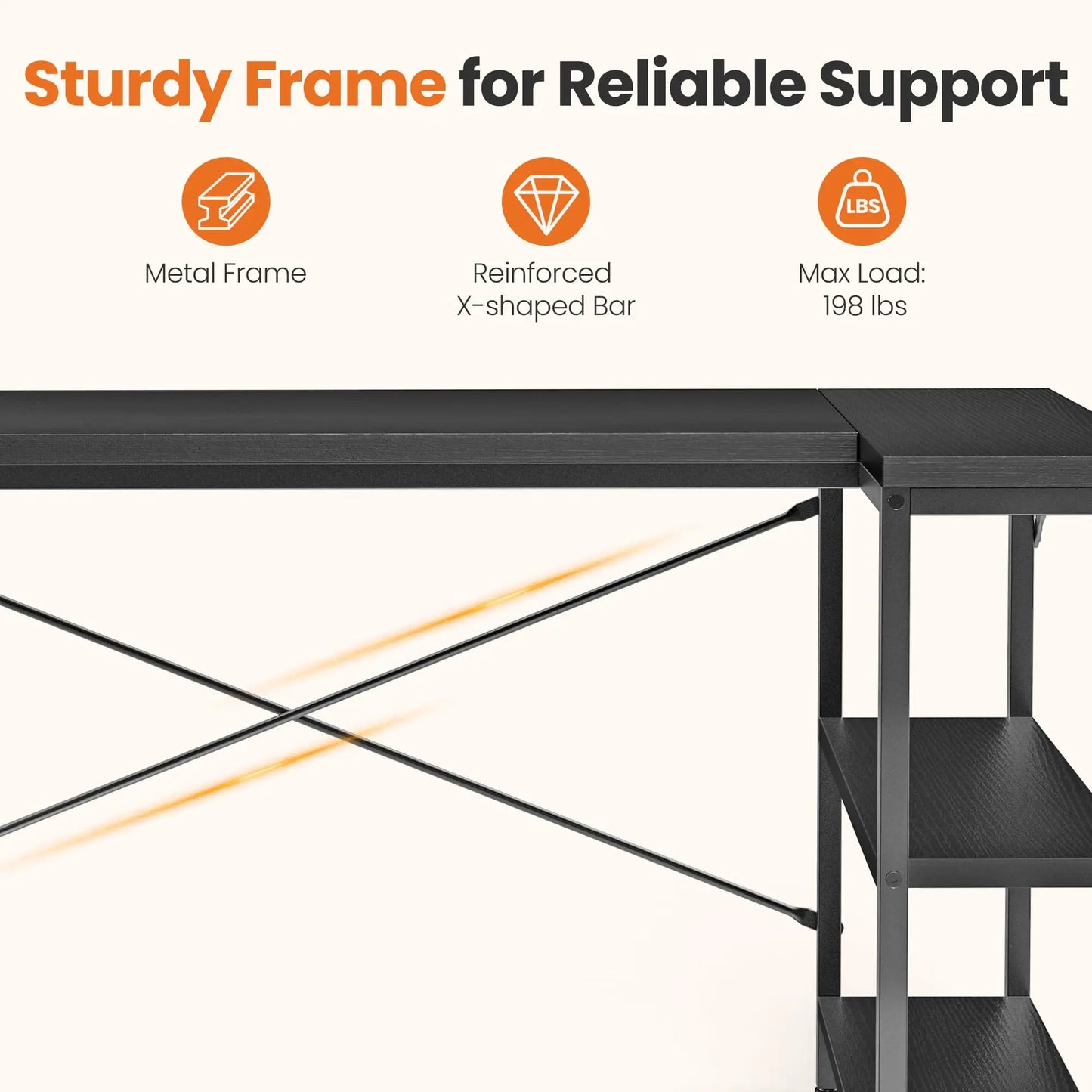 L Shaped Desk 47 Inch Computer Desk Gaming  Home Office PC Table with Reversible Storage Shelves