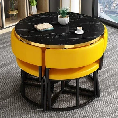 Round Luxury White Mobile Dining Table  Set with 4 Chairs