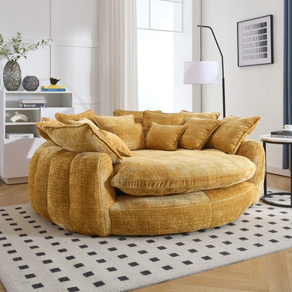 Oversized Round Chaise Lounge Chair with 14 Pillows, Modern Chenille Boneless Couch, Memory Foam