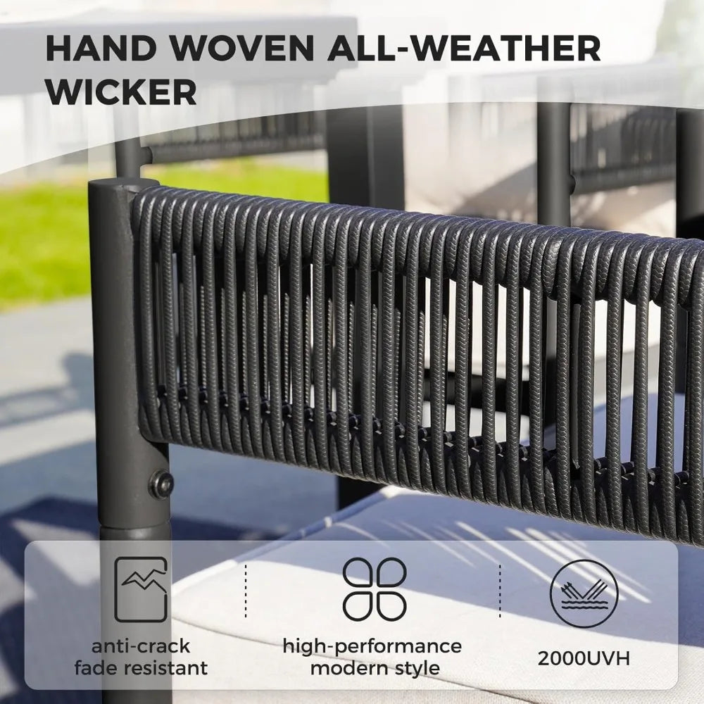 7 PCS Patio Table and Chairs Set, Metal Woven Wicker Patio Chairs with Thickened Cushions Outdoor Dining Set for 6