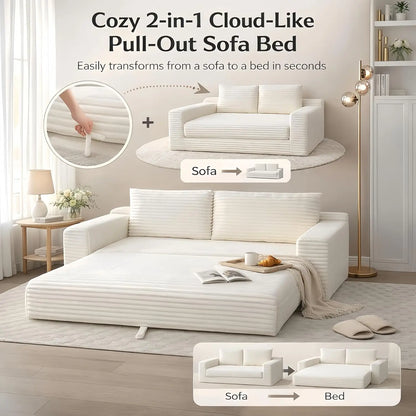 73" Convertible Sleeper Sofa, Comfy Corduroy Foldable Sofa Bed with 2 Pillows, Floor Sofa Lounge Couch