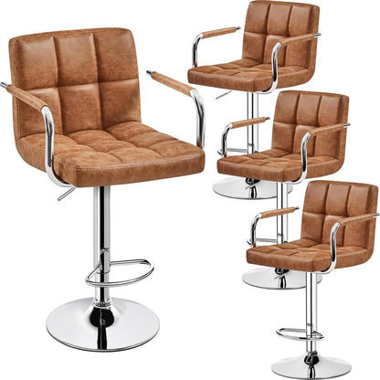 Counter Height Bar Stools Set of 4, PU Leather Adjustable Barstools with Armrest, with Thickened Seat