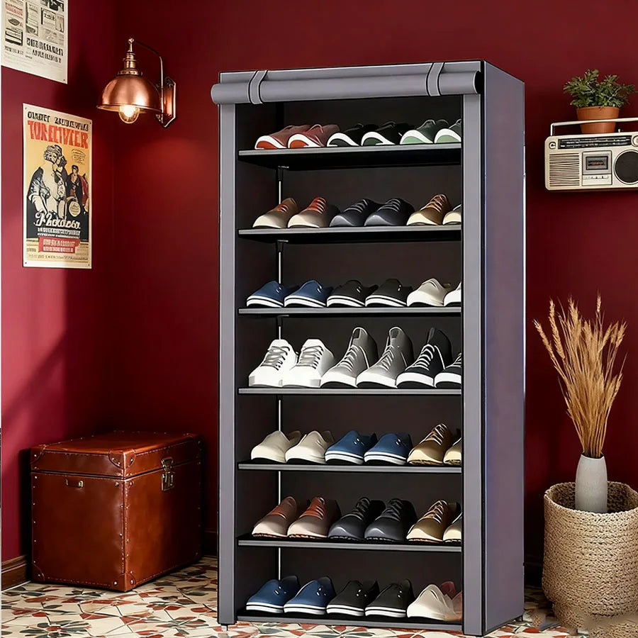 Shoe cabinet storage rack with fabric cover