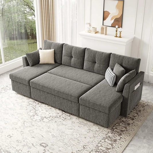 Oversized Sleeper Sofa Couch, Sectional Sofa Bed, Dark Grey | 110 inch 2 in 1 Pull Out Couch with Double Storage, Customized