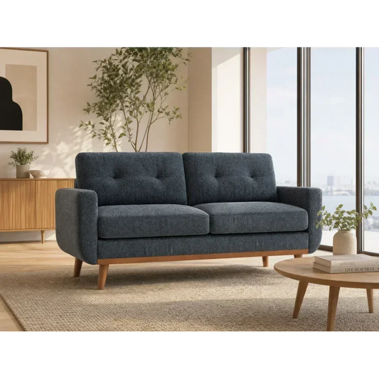 Mid-Century Modern Upholstered Tufted Loveseat Sofa With Wooden Legs