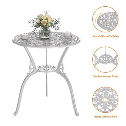 Cast Aluminum Bistro Set 3pc Table & Chairs w/Umbrella Hole Outdoor Patio Garden Lawn, Customized