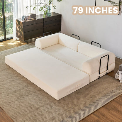 79''  Foldable Convertible Futon Sleeper Sofa Bed with L-Shaped Armrests for Living Room