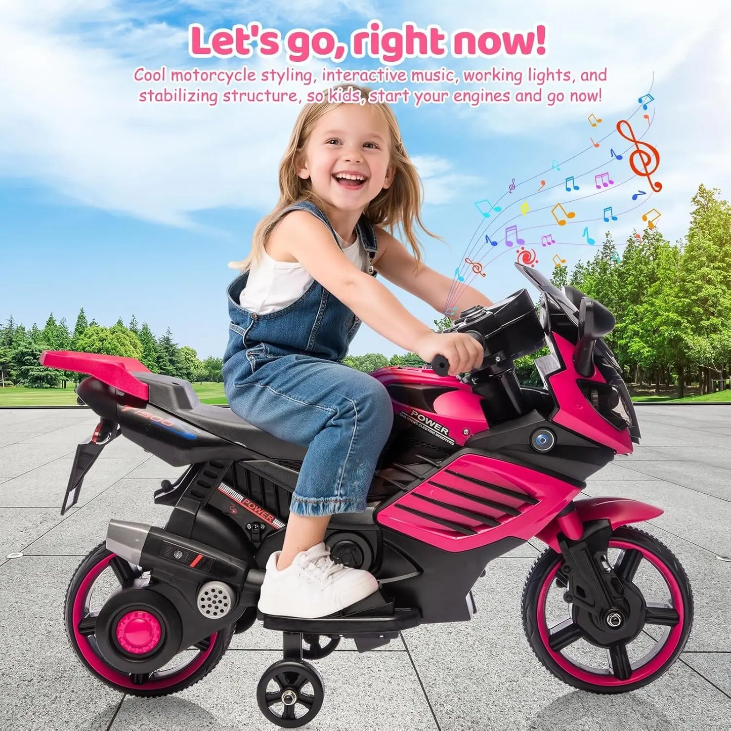 6V Kids Motorcycle, Electric Ride On Toy with Training Wheels, Working Headlight, Horn & Music,for Toddlers Boys Girls 3-6Y