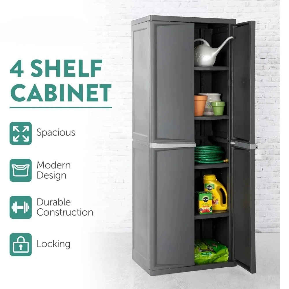 Heavy Duty 4-Tier Plastic Storage Shelf Cabinet Easy Assembly for Garage Basement