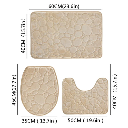 Comfortable and Soft, Three-piece Set  of Solid Color  Bathroom Non-slip Floor Mat Stone Pattern,