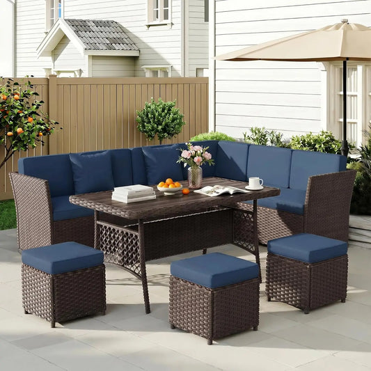 7 Pieces Patio Furniture Set, Wicker Conversation Set with Dining Table, Chairs and, Customized