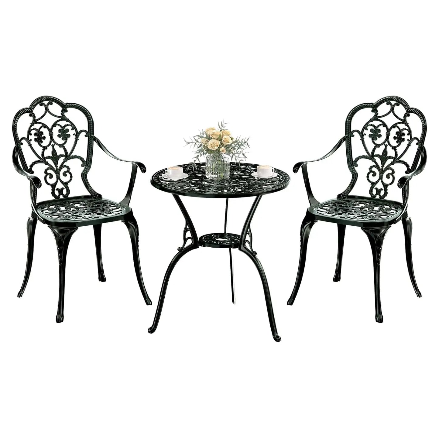 Cast Aluminum Bistro Set 3pc Table & Chairs w/Umbrella Hole Outdoor Patio Garden Lawn, Customized
