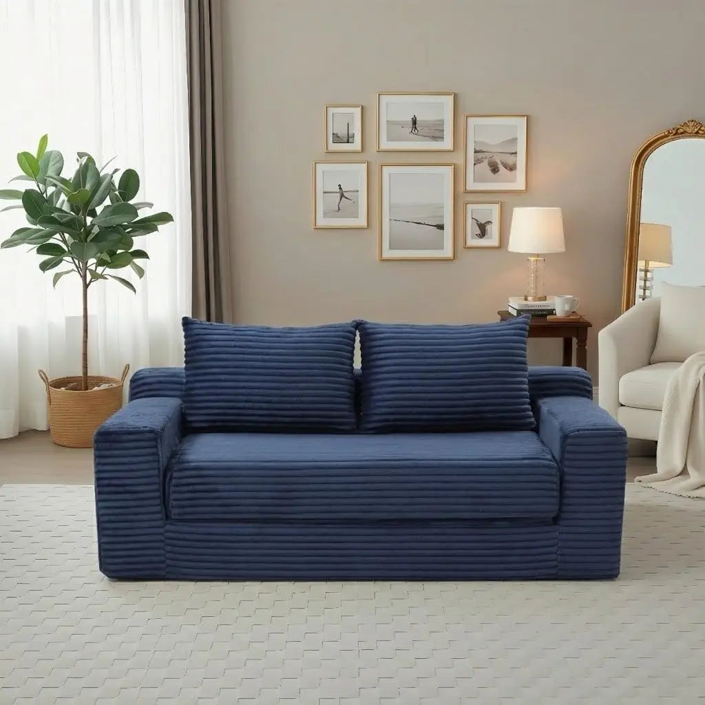 73" Convertible Sleeper Sofa, Comfy Corduroy Foldable Sofa Bed with 2 Pillows, Floor Sofa Lounge Couch
